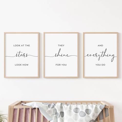 Nursery Quote Print. Nursery Decor. Set of 3 Prints. Look At The Stars Look How They Shine For You And Everything You Do. Kids Room Sign.