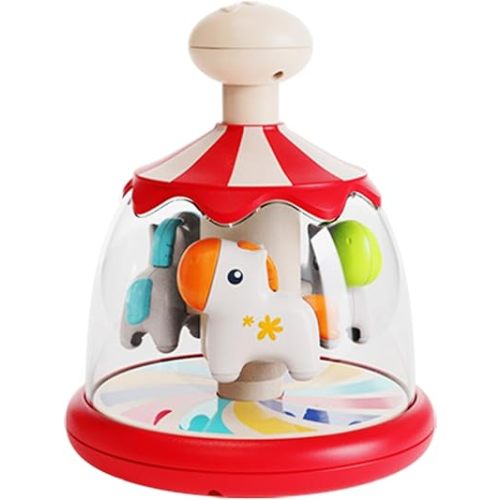 Press Spin Baby Toy Tumble Activity Dome Tumble Top Spinning Infants Toy Push Spin Carousel Colorful Spinning Faces Activity Learn Cause Effect Toys for 6 Month Plus (Red)