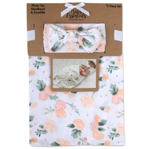 Baby Essentials Rose Floral Swaddle Blanket, Color: White/Rose Floral