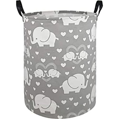 Round Elephant Pattern Laundry Hamper Storage Basket Organizer Hamper Storage Bins for Clothes Toys Box Nursery Hamper Gift Basket with Handles