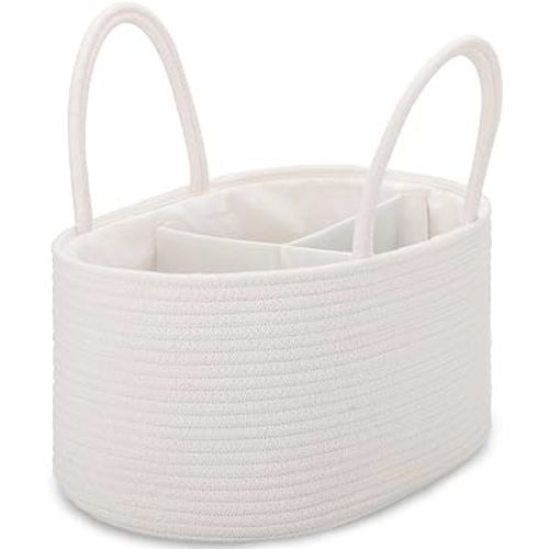 COMSE Large Baby Diaper Caddy Organizer for Girl Boy, Car Caddy with Handles, Cotton Rope Basket for Changing Table, Nursery Organizer, Gift for Baby Shower and Registry Must Have, White
