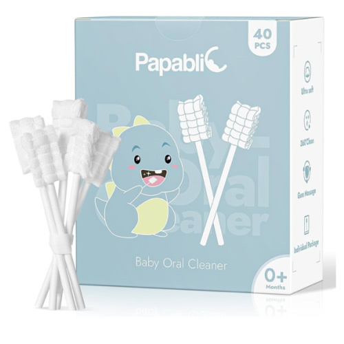 Papablic Baby Tongue Cleaner, Baby Oral Cleaner, Disposable Infant Mouth Cleaner Newborn, Upgrade Gum Cleaner with Paper Handle or Infants Ages 0-2 Years, 40 Pack