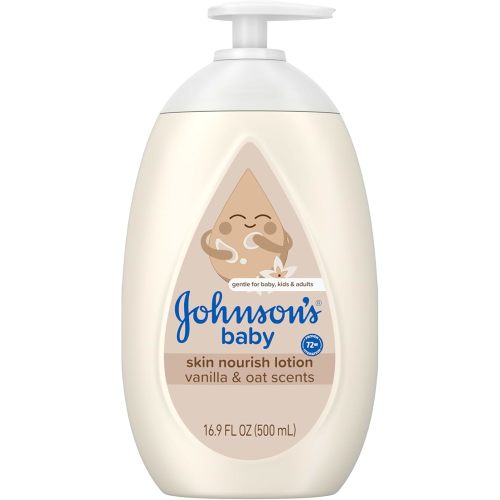 Johnson's Skin Nourishing Baby Lotion, Vanilla & Oat Scents, Hypoallergenic Baby Body Lotion for 72 Hour Hydration Until Baby's Next Bath Moisturizes & Protects from Dryness, 16.9 fl. oz