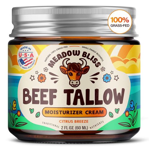 Beef Tallow for Skin - Moisturizer Cream - 100% Grass Fed - Whipped Beef Tallow - Organic Jojoba Oil - Organic Shea Butter - Supports Eczema, Rosacea+ - Made in USA - Citrus Breeze - 2 oz