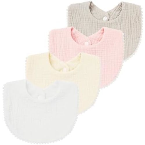 4 Pack Muslin Baby Drool Bibs,Toddler Boys Girls Cotton Drooling Bibs,Feeding Teething Bibs with Snap