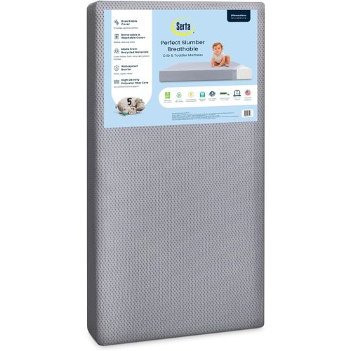 Serta Perfect Slumber Breathable Two-Stage Crib Mattress and Toddler Mattress - Breathable Cover and Fiber Core, Machine Washable Cover, Waterproof, 7 Year Warranty, Made in USA
