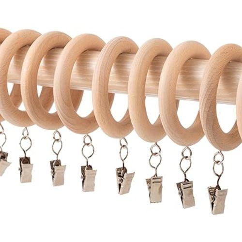 Beechwood Curtain Rings with Clips,Farmhouse Drapery Clips 1.81 Inner Diameter for 1.1-1.5-inch Rods (24, Inner Dia 1.81 in)