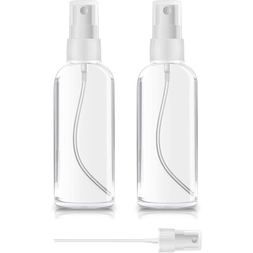2 Pack Spray Bottles 2oz Clear Plastic Empty Refillable Mini Spritzer for Travel, Cleaning, Gardening, Skin Care Atomizer for Essential Oils, Perfume