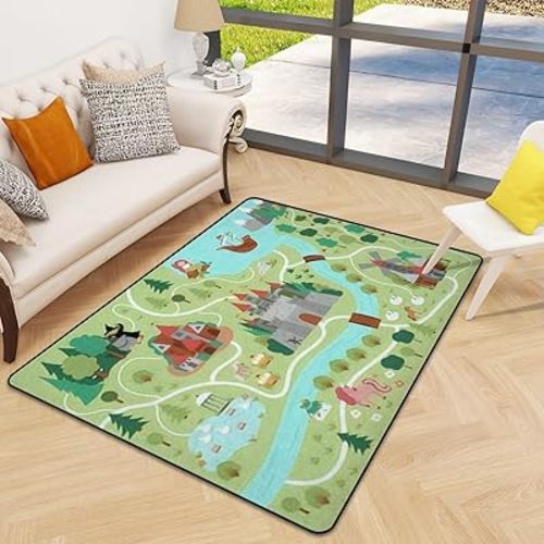 Area Rug Fairytale Kingdom map Medieval Village Fairy Tale Castle Entryway Runner Rug Washable Carpet Accent Home Decor Indoor Floor Mat for Living Room Bedroom Dining Room