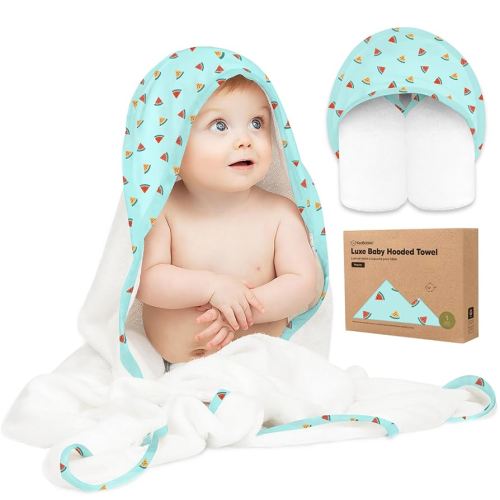 KeaBabies Hooded Baby Towel for Newborn - Viscose Derived from Bamboo Large Baby Bath Towels with Hood for Boys, Girls, Toddler, Extra Absorbent & Soft Newborn Bath Essentials (Melon Beat)