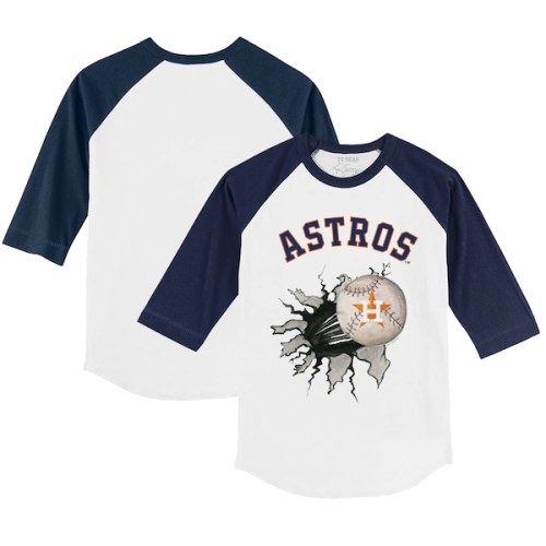 Infant Houston Astros Tiny Turnip White/Navy Baseball Tear Raglan 3/4 Sleeve T-Shirt