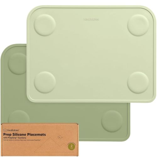 KeaBabies 2-Pack Silicone Placemats for Toddlers - Non Slip Suction Baby Silicone Placemat for Kids, Eating/Feeding, Easy to Clean, Busy Travel Baby Mat for Dining Table, Food Grade/BPA-Free (Sage)