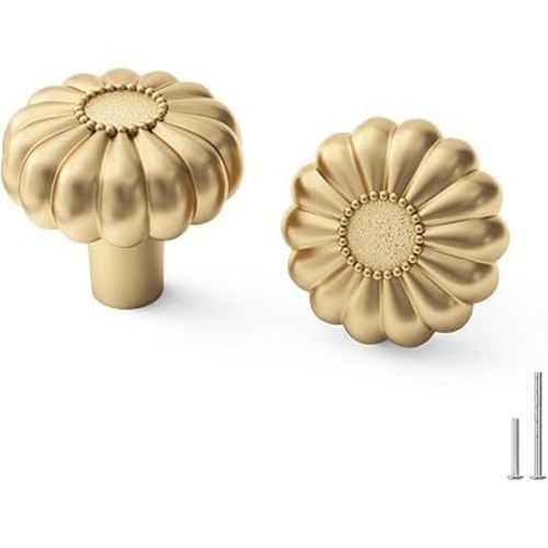 goldenwarm 6 Pack Gold Dresser Knobs for Drawer Knob for Cabinet Pulls Hardware Handle Brushed Brass Vintage Luxury Pull