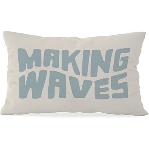 Blue Coastal Throw Pillow Cover 12x20, Blue Dorm Decor, Making Waves Coquette Decor for Girls Room Bedroom Sofa Couch