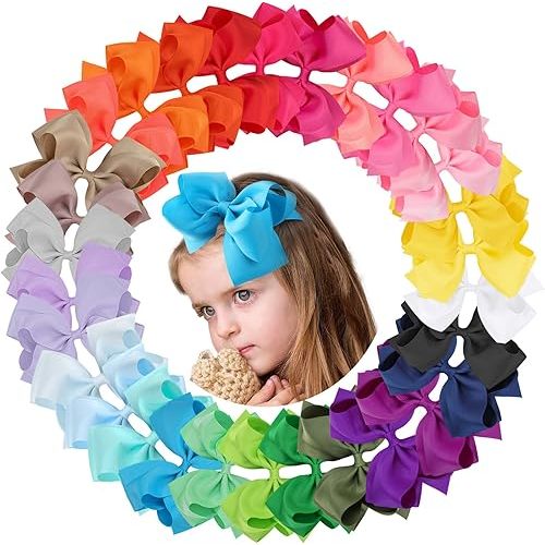 30Pcs 6 Inch Hair Bows for Girls, Oaoleer Grosgrain Ribbon Bows Alligator Clips Double-deck Big Hairbows Hair Barrettes Hair Accessories for Toddlers Girls Kids Children