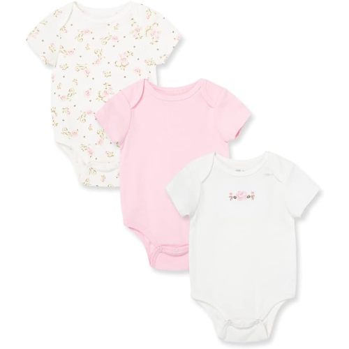 Little Me Baby Girl 3 Pack 100% Cotton Scratch Free Tag Bodysuits - Pink Floral - Newborn