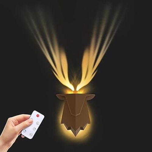 Modern Deer Sconce Antler Wall Lamp with Remote Control, Battery-Operated & Rechargeable Wall LED Night Light, Ambient Lighting for Indoor Bedroom, Living Room, Hallway