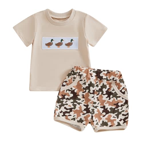 DNOMAID YZARC Toddler Baby Boy Hunting Clothes Mallard Duck Short Sleeve T-Shirt Tops Camo Shorts Set 2 Piece Summer Outfits