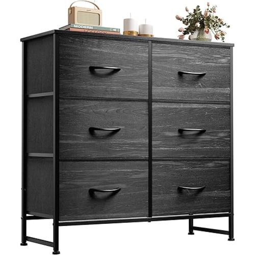 WLIVE Black Dresser for Bedroom, 6 Drawer Double Dresser, Fabric Storage Tower with Fabric Bins, Chest of Drawers for Closet, Living Room, Hallway