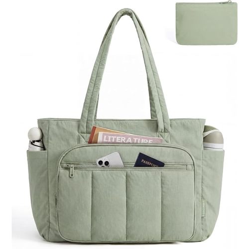BAGSMART Tote Bag for Women, 2 Set Tote Bag with Zipper, Quilted Nurse Handbags for Work Travel College | 20L Capacity, 15.6'' Laptop Bag, with Cosmetic Bag, Carry on Bag, Nurse Gym Bag