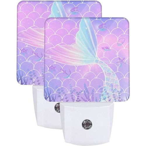 LED Night Light 2 PCS Mermaid Night Light Cute Lamp Plug-in LED Nightlights Dusk to Dawn Sensor Night Lamp for Bedroom Room Nursery Hallway Stairs Kitchen Wall Decorative
