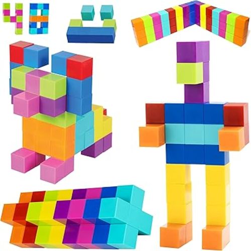 Magnetic Building Blocks for Kids 48PCS STEM Montessori Magnet Cubes in Bright Colors Educational Construction Toy Set Boys Girls Ages 3-9