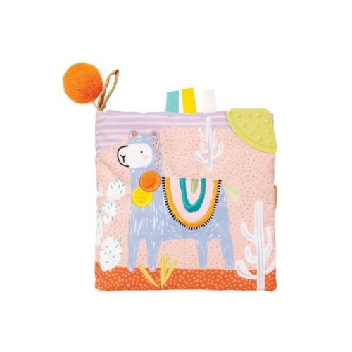 Manhattan Toy Llama Themed Soft Baby Activity Book With Squeaker, Crinkle Paper And Baby-safe Mirror