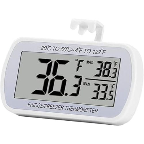 Refrigerator Thermometer Digital Fridge Freeze Room Thermometer Waterproof Large LCD Display Max/Min Record Function, White