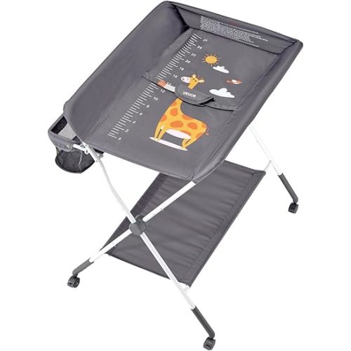 VEVOR Baby Changing Table, Foldable Diaper Change Station with Side Basket, Adjustable Height Changing Table with Lockable Wheels, Multi-Functional Nursery Storage Organizer, Dark Gray