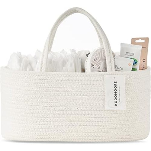 Kodomoore Diaper Caddy Organizer, Baby Storage Basket, Nursery Bin and Car Organizer for Diapers, Gift Basket for Baby Shower List or Newborn Essentials, Boys and Girls - Off White