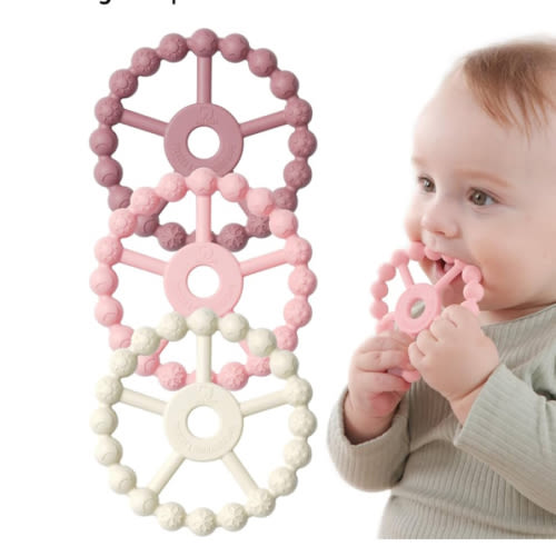 3 Pack Ring Teether Baby Infant Toys, Baby Essentials, Silicone Teething Ring Toys for Babies 6 Months, Seposeve Toddler Teethers 6-12 Months 12-24 Months, Infant Teething Relief, Purple Pink White