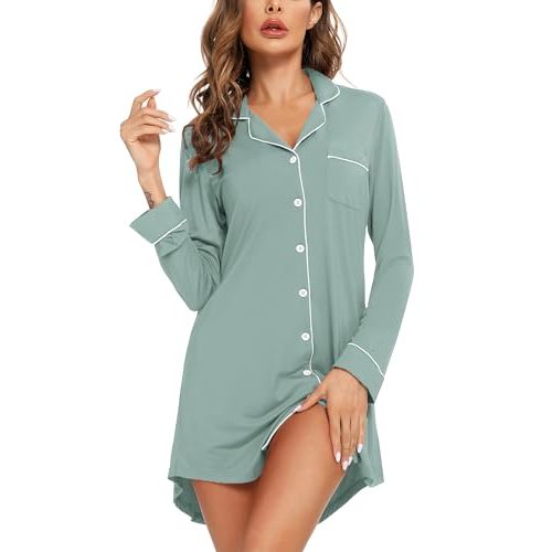 Leikar Maternity Nightgown For Women Nursing Pajamas Long Sleeve Sleepshirt