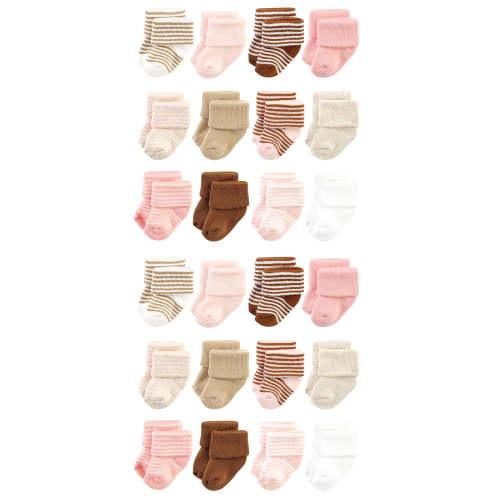 Hudson Baby Cotton Rich Baby Terry Socks 24-Pack, Pink Tan Stripe, 0-6 Months