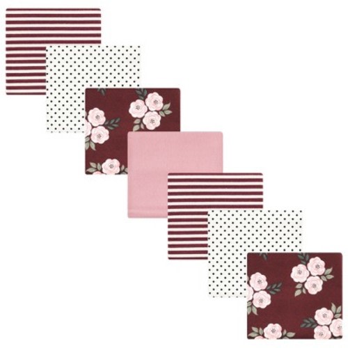 Hudson Baby Infant Girl Cotton Flannel Receiving Blankets Bundle, Burgundy Floral, One Size