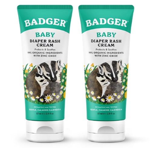 Badger Diaper Cream, 99% Organic Diaper Rash Cream for Baby, Zinc Oxide Ointment w/Soothing Calendula Cream for Sensitive Baby Skin, 2.9 fl oz, 2-Pack