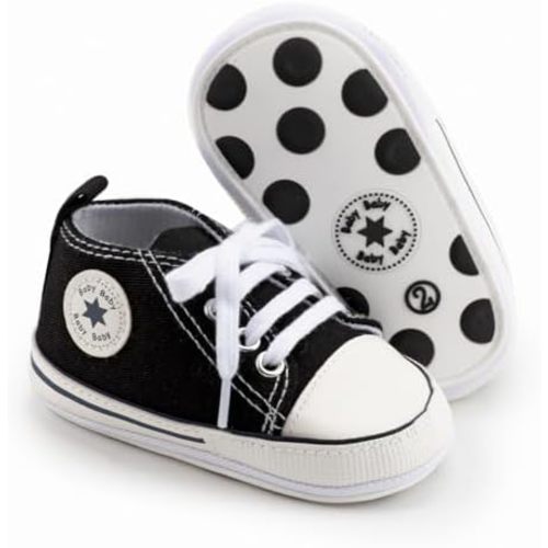 KIDSUN Unisex Baby Boy Girl Canvas Sneaker Soft Sole Infant Lace up Newborn Ankle Toddler First Walkers Crib Shoes