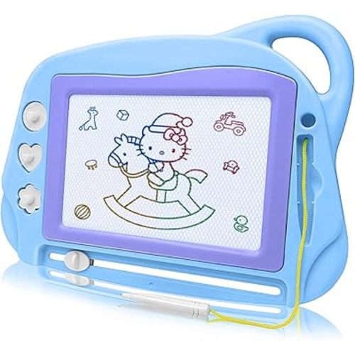 AiTuiTui Magnetic Drawing Board Mini Travel Doodle, Erasable Writing Sketch Colorful Pad Area Educational Learning Toy for Kid/Toddlers/Babies with 3 Stamps and 1 Pen (Sky Blue)