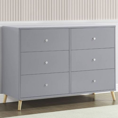 Delta Children Jordan 6 Drawer Dresser - Gray/Metal Frame, Wood Surface, Traditional Style, 33.75" Height