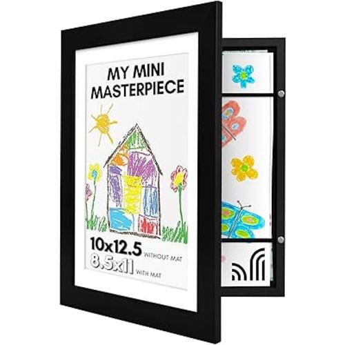 Americanflat Front Loading Kids Art Frame in Black - 8.5x11 Picture Frame with Mat and 10x12.5 Without Mat - Kids Artwork Frames Changeable Display - Frames for Kids Artwork Holds 100 Pieces