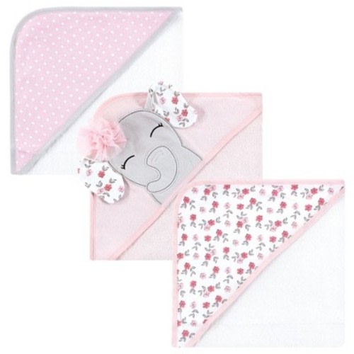 Hudson Baby Infant Girl Cotton Rich Hooded Towels, Floral Pretty Elephant, One Size