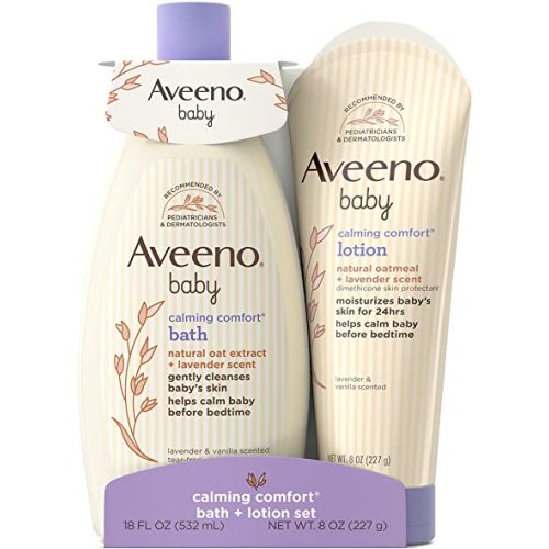 Aveeno Baby Calming Comfort Bath & Lotion Set, Night time Baby Skin Care Products with Natural Oat Extract, Lavender & Vanilla Scents, Paraben-Free, 2 Items