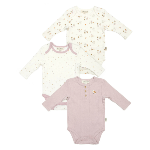 Rabbit+Bear100% Organic Cotton Baby Boy 3 Pack Long Sleeve Bodysuits, 0-3 Months