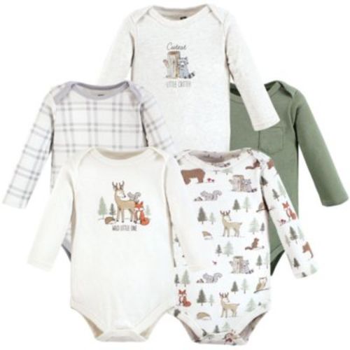Baby Boys Hudson Cotton Long-Sleeve Bodysuits, Forest Animals 5-Pack, 0-3 Months