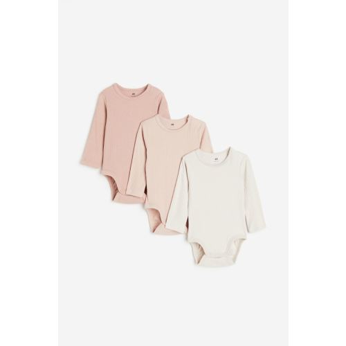 3-pack Ribbed Bodysuits, Powder pink/natural white