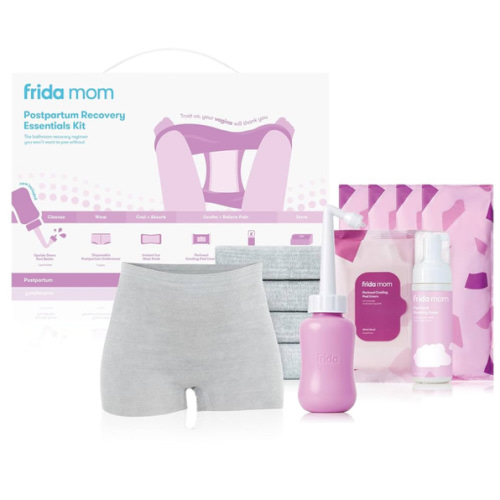 Frida Mom Postpartum Recovery Essentials Kit, Includes Disposable Underwear, Instant Ice Maxi Pads, Perineal Healing Foam, Perineal Healing Pad Liners and Upside Down Peri Bottle (11pc Gift Set)