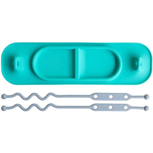 Busy Baby Silicone Mini Mat, Suction Placemat for Babies & Toddlers with Adjustable Tethers, Keeps Toys Off The Floor, Dishwasher Safe, BPA Free, includes Travel Sleeve (Spearmint)