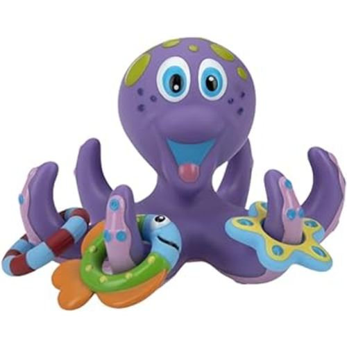Nuby Floating Purple Octopus Toy with 3 Hoopla Rings - Baby Bath Toy for Boys and Girls 18+ Months