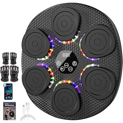 Music Boxing Machine for Adults & Kids, Bluetooth Smart Boxing Wall Machine with Gloves(2 Pairs), 9 Modes, 6 Speeds & 3 Sensitivity, Electric Light Up Music Punching Machine for Home & Gym