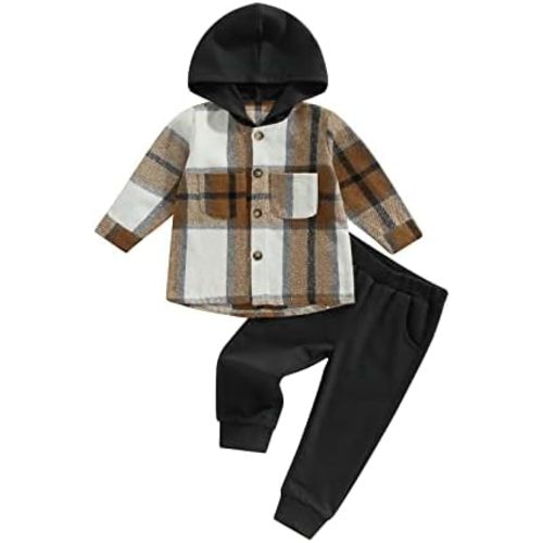 Douhoow Toddler Unisex Baby Clothes Boys Girls Flannel Shirt Tops Plaid Hoodie Sweatshirt + Sweatpants Fall Winter Outfits