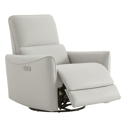 CHITA Power Recliner Chair Swivel Glider, FSC Certified Upholstered Faux Leather Living Room Nursery Reclining Sofa Chair with Lumbar Support, Cream